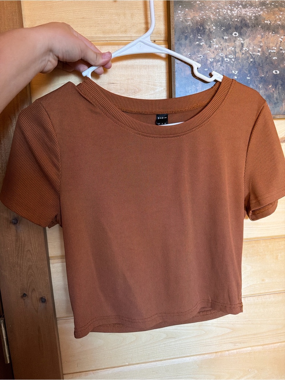 SHEIN Rust Ribbed Crop Tee - Women